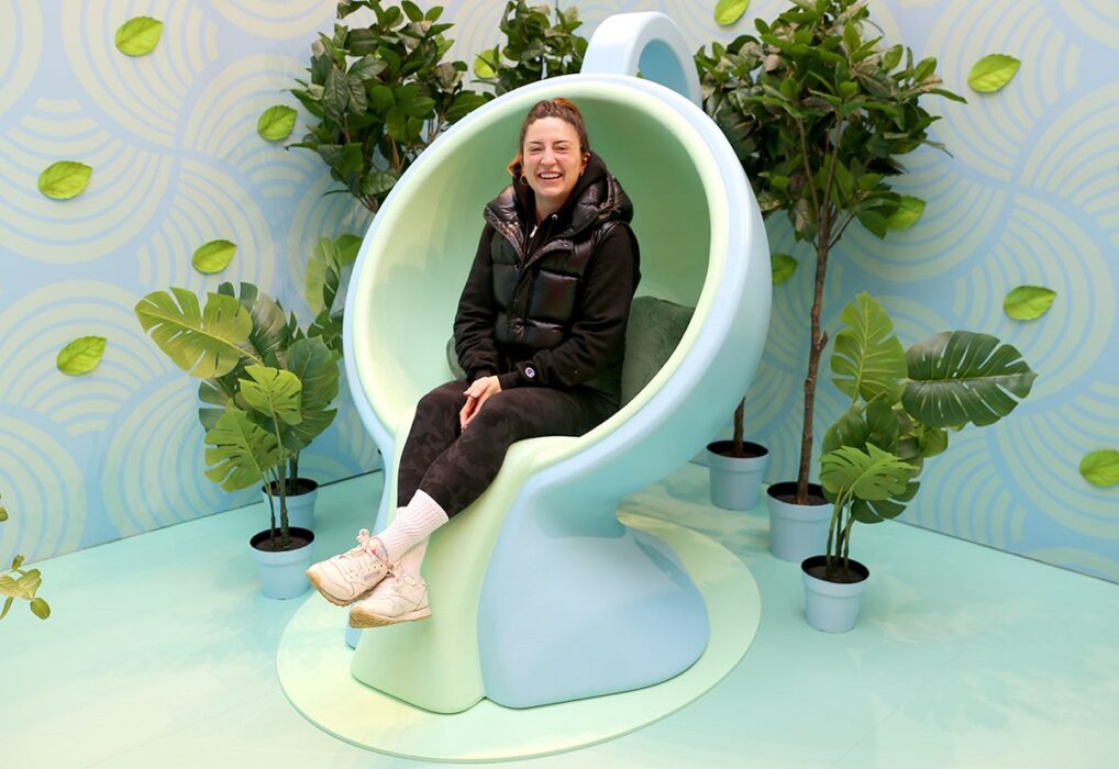 tetley-live-teas-pop-up-2023-cool room with woman sitting in teacup